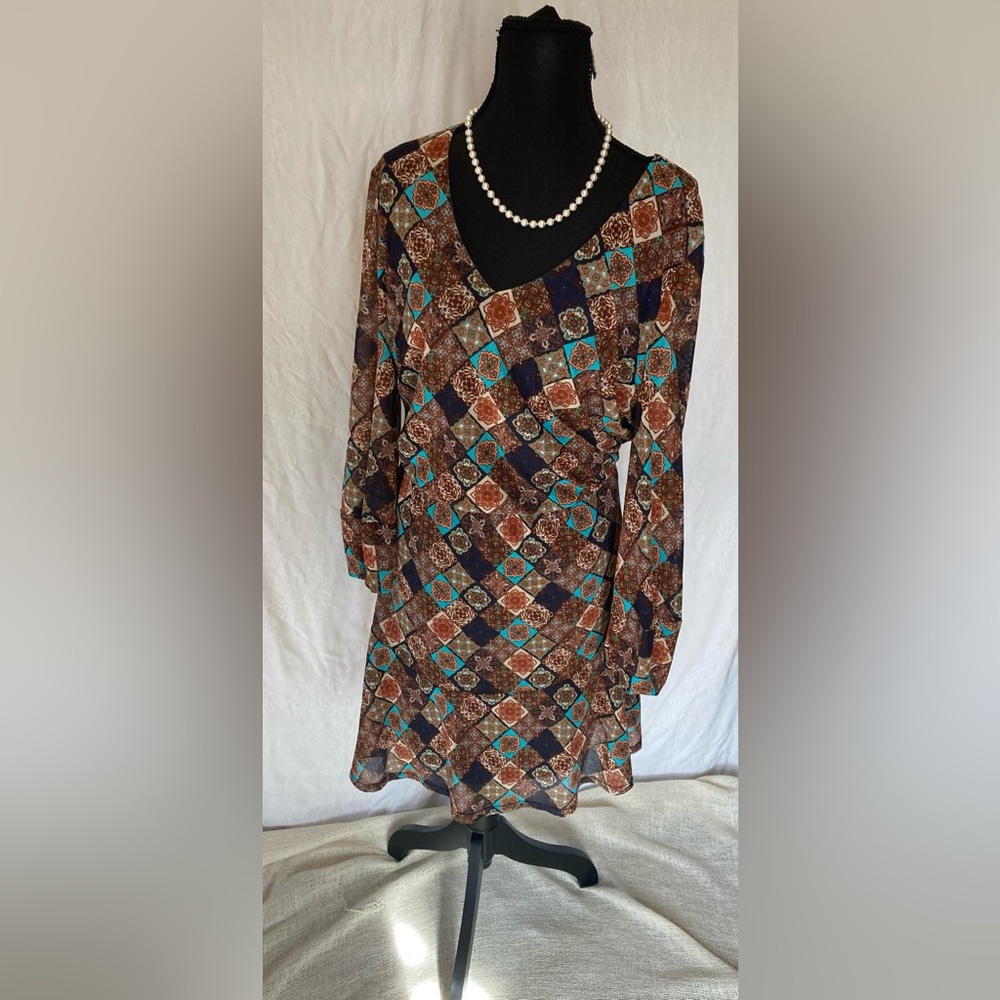Cato Women’s XL Patchwork Dress Blue and Brown